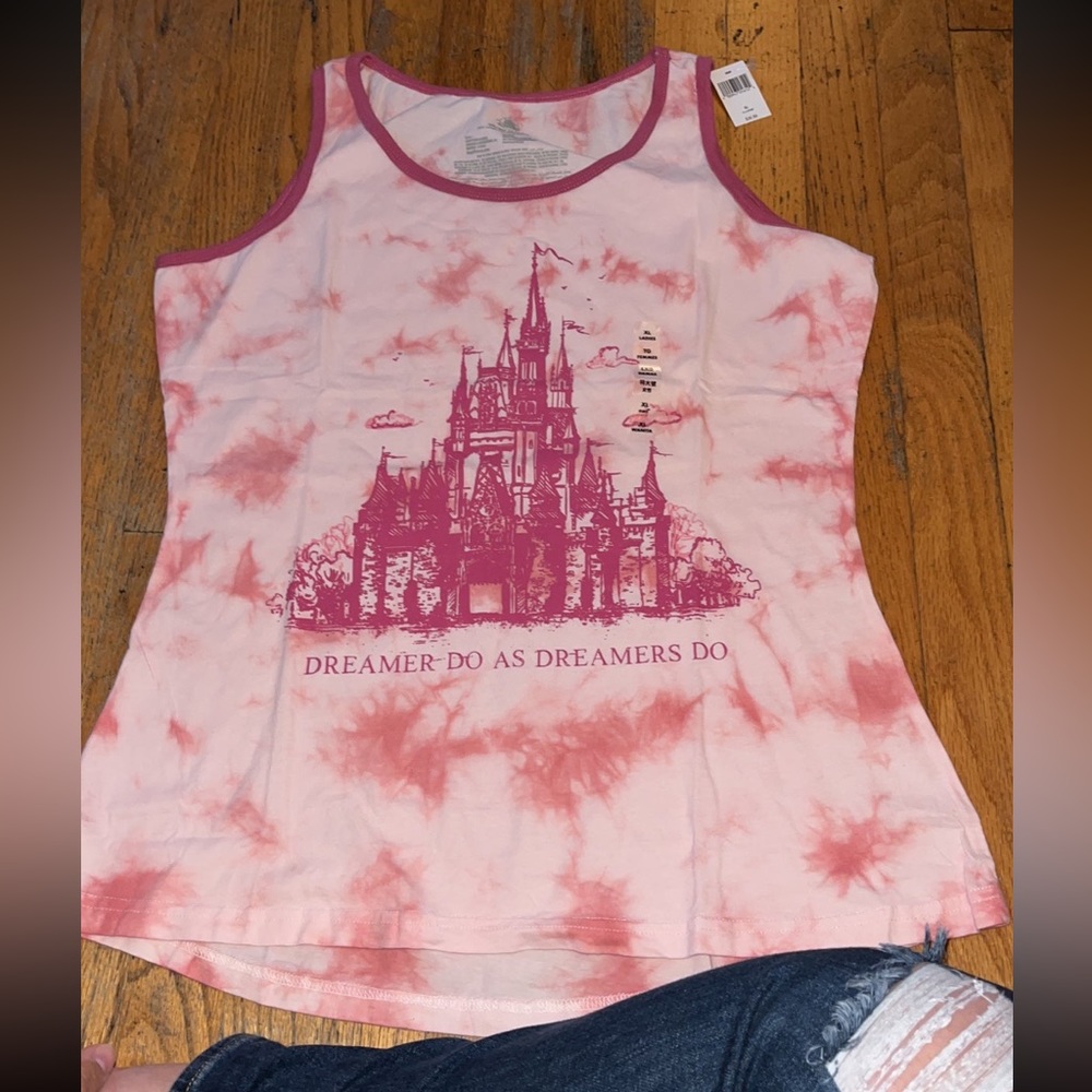 Disney pink tie dye dreamer do castle tank top